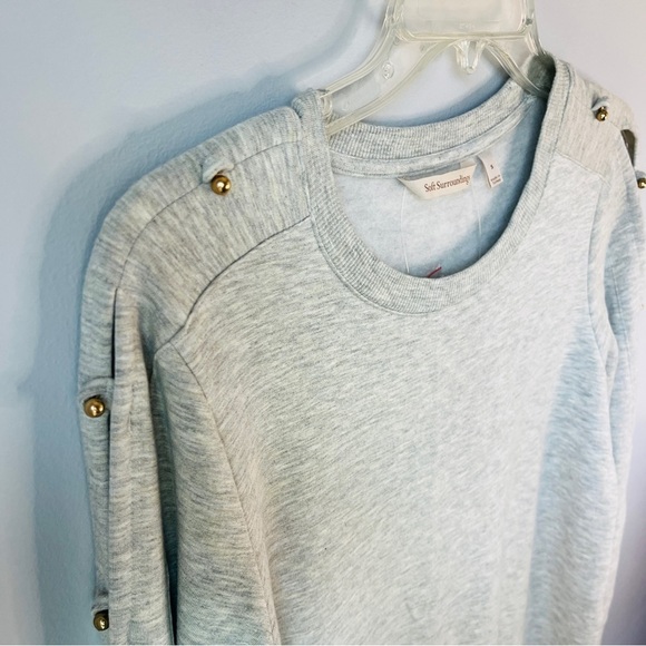 Soft Surroundings Fleece Lined Grey Tunic Sweater Gold Buttons - Picture 2 of 9